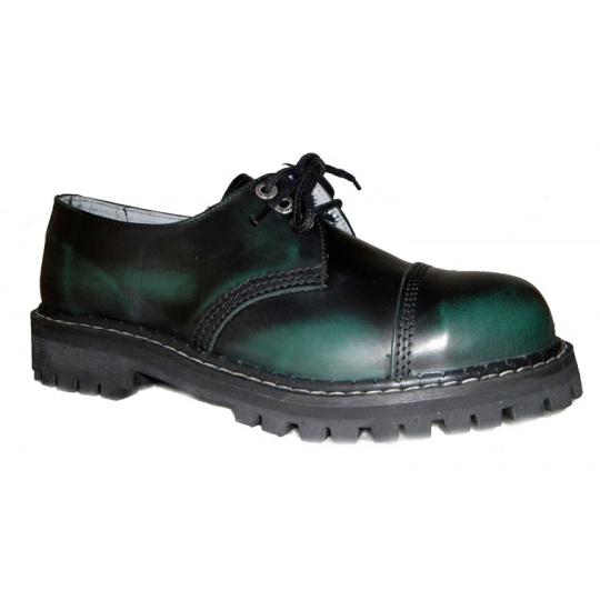 topánky kožené KMM 3 dierkové čierne/zelená