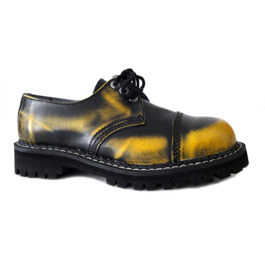 topánky kožené KMM 3 dierkové čierne/žltá