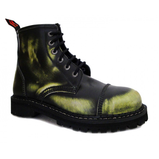 topánky kožené KMM 6 dierkové čierne/zelená/biela