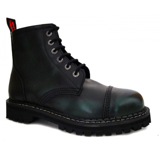topánky kožené KMM 6 dierkové čierne/zelená