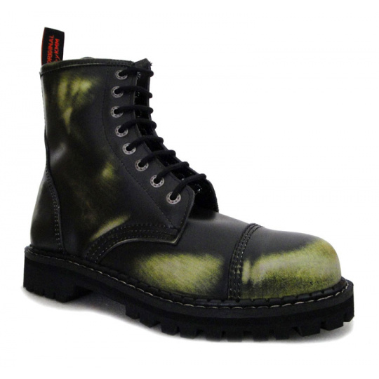 topánky kožené KMM 8 dierkové čierne/zelená/biela