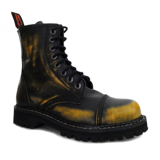 topánky kožené KMM 8 dierkové čierne/žltá