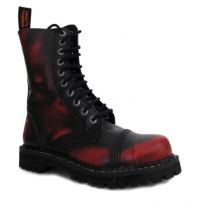 topánky kožené KMM 10 dierkové čierne/červená