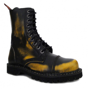 topánky kožené KMM 10 dierkové čierne/žltá