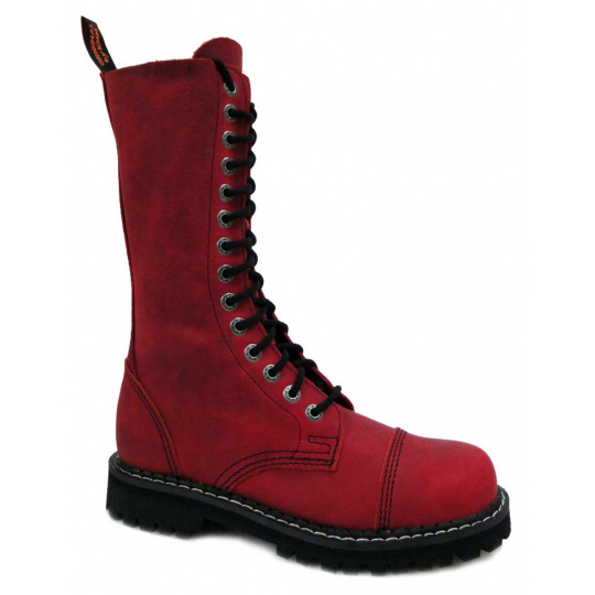 topánky kožené KMM 14 dierkové crazy červené