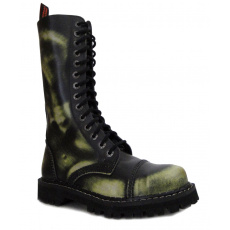 topánky kožené KMM 14 dierkové čierne/zelená/biela