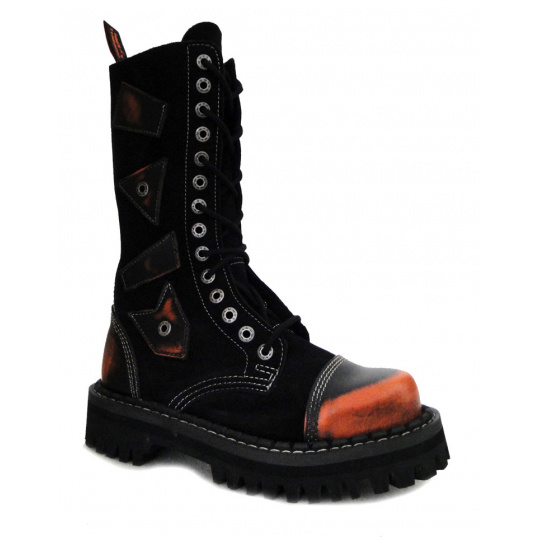 topánky kožené KMM 14 dierkové čierne/oranžová kombinované
