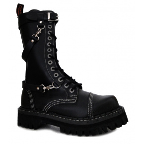 topánky kožené KMM 14 dierkové čierne s prackami