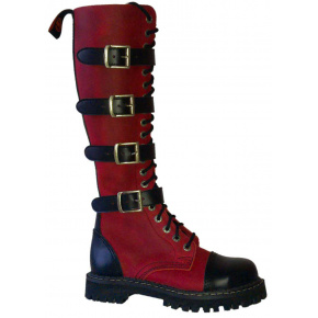 topánky kožené KMM 20 dierkové čierne/crazy červené so 4 prackami