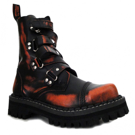 topánky kožené KMM čierne/oranžová s koženým pásikom